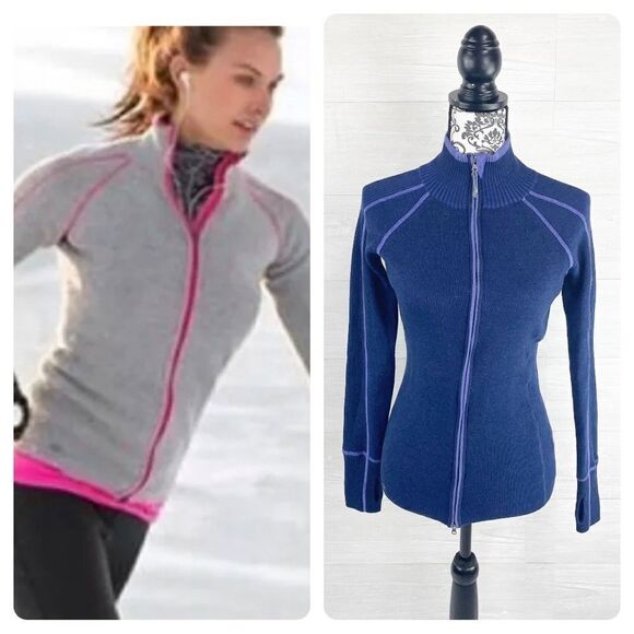 Athleta Giant Slalom Full Zipper Embroidered Back Wool Blend Sweater Jacket - Picture 1 of 10